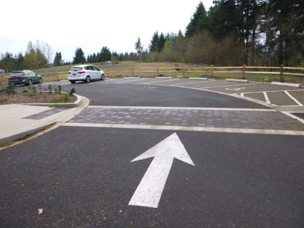 Main parking lot with one accessible parking space